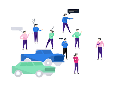 Buy a Car - Decision Process with Pisano Characters buyacar car character customer decision drawing feedback illustration journey process team vector