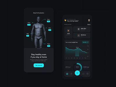 A concept fitness app to track your results and stay in shape app concept dark fitness iteo minimalistic mobile