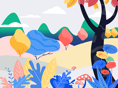 Illustrations colorful flat illustrations leaves plants trees