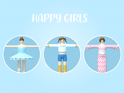 happy girls 3d c4d character design girl