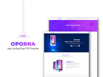 Oporna App Landing Page Psd Template app app showcase creative design illustration photoshop