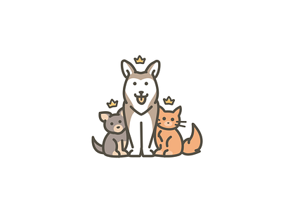 Pet logo art cat crown dog food husky line logo outline pet
