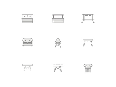 Icons Set bar chair furniture icon outline table