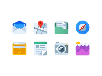 Flat icons camera compass flat folder icon design icons mail map memo ui wallet weather