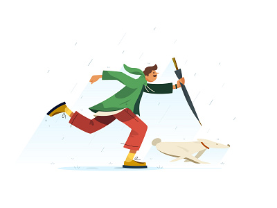 Good day character design cute dog flat illust illustration rain rainy day umbrella vector weekend