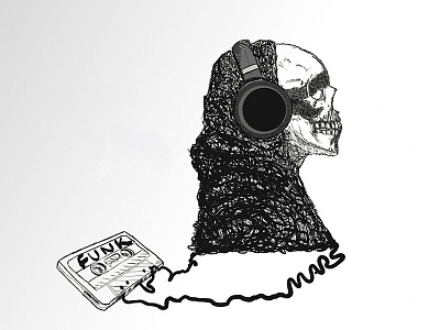 Funky Records art black cassette dark digital drawing funk illustration music skull tape white