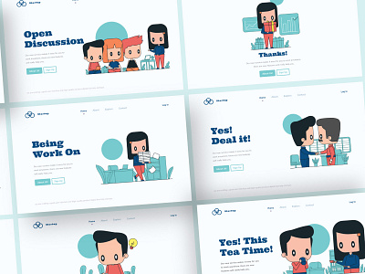 Crafted Unique Illustration Startup Team! character design illustration landingpage vector web