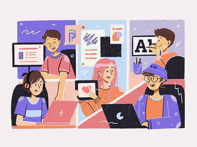 Working With Team design flat illustration landingpage team ui vector web