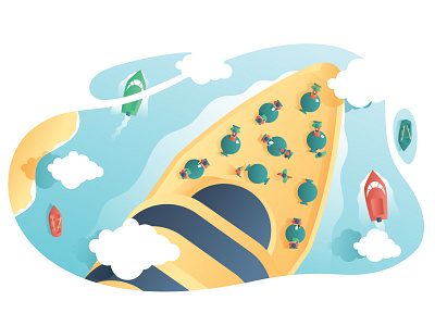 a illustration island and ship clean design flat illustration landingpage ui vector web