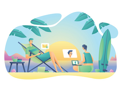 Beach Work branding character clean design flat illustration landingpage ui vector web