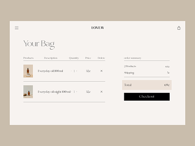 Body Oil Issue 73 basket cart checkout e-commerce ecommence minimaldesign typography ui ux web webdesign