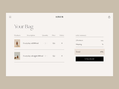 Body Oil Issue 73 basket cart checkout e commerce ecommence minimaldesign typography ui ux web webdesign