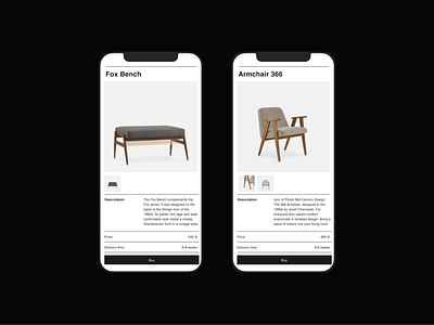 Issue 100 366 Concept Product Page Mobile black ecommerce furniture layout minimal minimaldesign mobile modern product page responsive typography ui ux web webdesign white