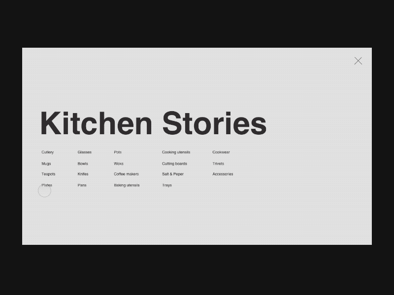 Kitchen Stories Issue 10 animation grey menu minimaldesign typography ui ux web webdesign
