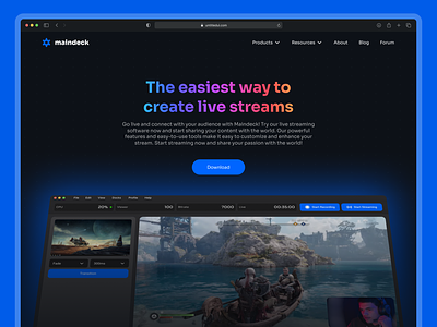 Maindeck - Live streaming software landing page design graphic design landing page live live stream live streaming software twitch ui user experience user interface ux web website youtube