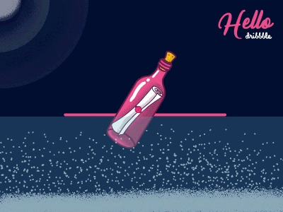 Hello, Dribbblers! bluedark bottle debut design dribble hello illustrator mood ocean pink vertor white