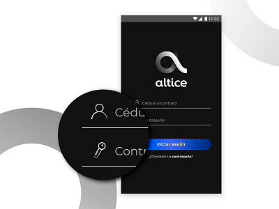 Concept - Altice, login app altice ui ux android app blue cencept dark grayscale icon key login mobil user