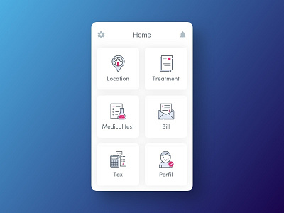 Home screen - Mobile Concept aplication app dark blue gray home icon design iconography icons illustration mobile pink ux design