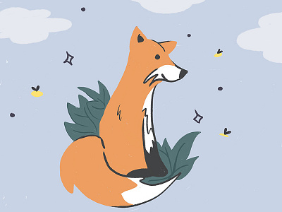 fox at twilight animals doodling forest illustration