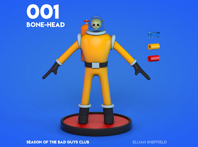 The Bone-Head 3d 3dart badguy character cinema4d design illustration lowpoly materials modeling plastic props simple toy turnaround vinyl toy