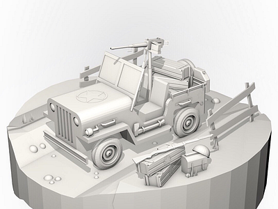 Willy’s MD 1941 Jeep 3d 3d render c4d cinema cinema 4d clay model greyscale jeep low poly