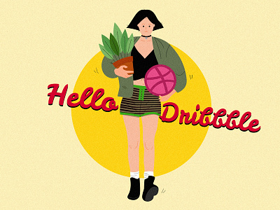 Hello dribbble! character design first shot flat girl hello dribbble illustration leon plam