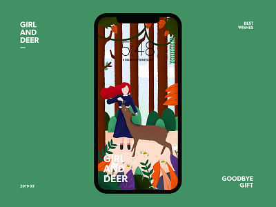 Girl And Deer deer grid illustration interface iphone x texture ui vector wood