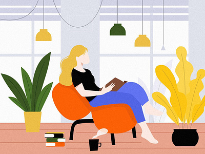 Reading Girl app design furniture girl home illustration plant reading ui