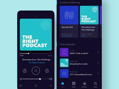 Dark UI Podcasts App Concept app app branding color design ios mobile music podcast typography ui ux