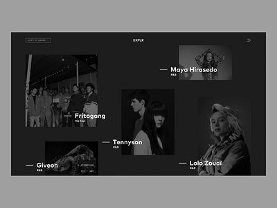 Explore New Music site animation animation black branding color design interaction origami typography ui ux webdesign