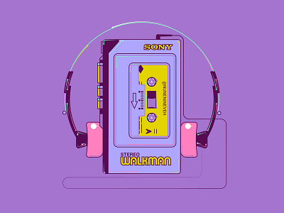 Sony Walkman Stereo Casette Player 2d flat art 2d graphics 90s adobe illustrator adobe illustrator cc art artdaily colorful design illustration illustrations illustrator millennial millennials purple vector