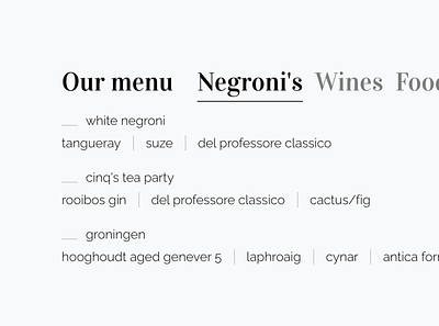 Cocktail menu menu simple tabs