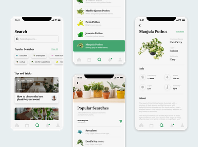 Search for a Plant // Mobile App app application concept dashboard database design illustration logo mobile plant product profile search ui ux