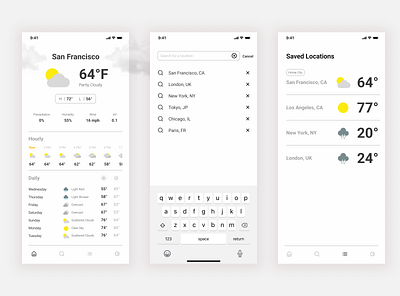 Weather // Mobile App app application branding clean concept dashboard design illustration logo minimal mobile prototype simple ui ux vector weather