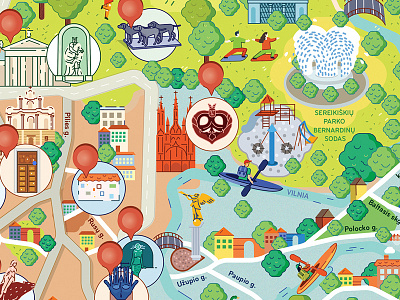 Old Town of Lithuania children discover for illustration map places