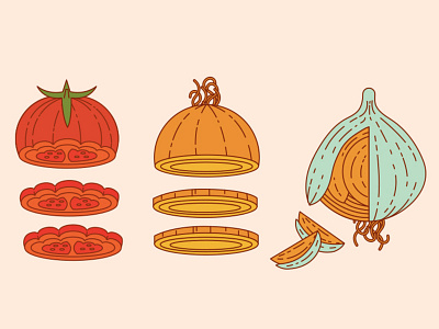 Veggies art culinary editorial food garlic illustration line magazine onion tomato vegetables