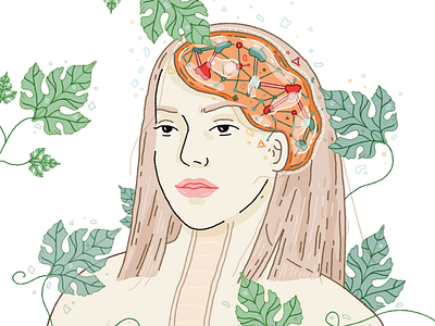 Girl botanical brain digital editorial girl illustration magazine particles pastel