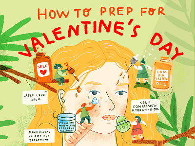 How to prep for Valentine's day editorial girl illustration love selfcare skincare