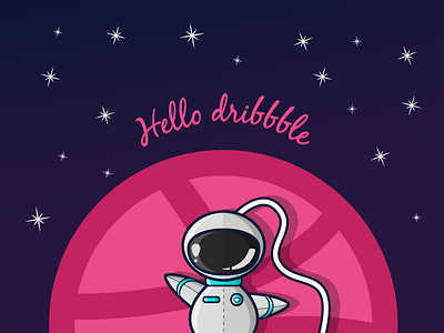 Hello dribbble - Astronaut astronaut debut dribbble first firstshot invite planet shot space stars thanks