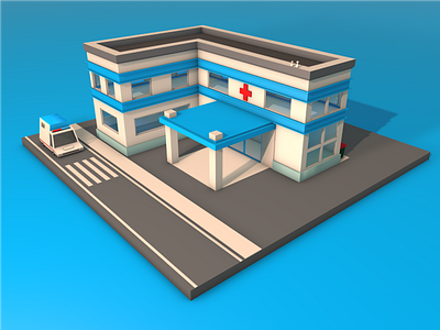 Low Poly hospital 3d art blender cinema 4d cute design game art hospital low poly simple