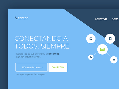 Tantan Web blue flat landing minimal mockup web