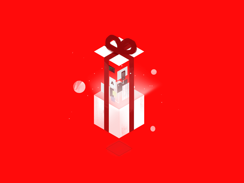Gift red holidays sketch illustration isometric gift