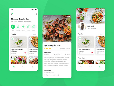 Vegan Recipe UI app cooking design feed minimal modern recipe recipe app symbol ui ui design uxdesign vegan