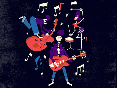 The Boneshakers psychobilly band cartoon character design double bass drawgood guitarist humour illustration midcentury music psychobilly rebel retro rockabilly