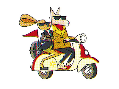 Scooter Dogs cartoon character design dogs drawgood fashion illustration mod retro scooter sixties vector