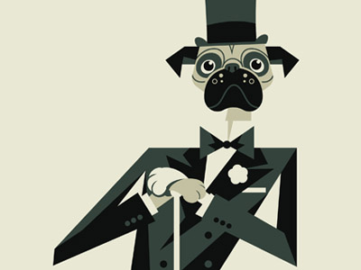 Pug Astaire design dog drawgood flat colour gentleman illustration pug retro vector