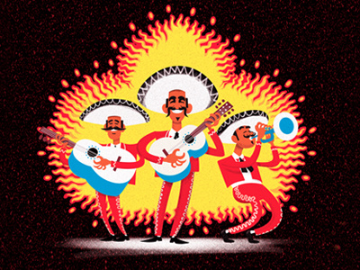 Red Hot Mariachi Band band cartoon character design drawgood flat colour guitar illustration mariachi mexican mexico trumpet vector