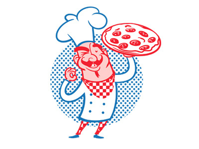 Pizza Chef blue character design chef drawgood illustration line logo pizza red retro