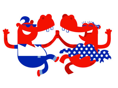 Jive Hippo 2 cartoon character design dance dancing drawgood hippopotamus hippos humour illustration jiving logo retro