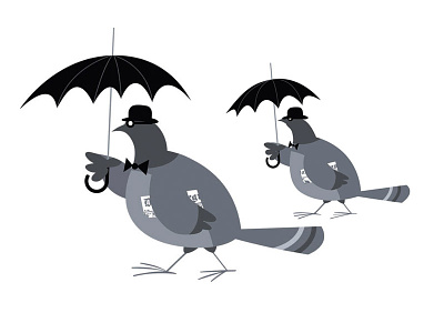 London Pigeons in the Summer bird colour drawgood english flat london pigeon rain umbrella vector